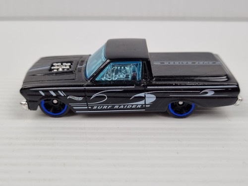 Hot Wheels '65 Ford Ranchero Black & White Custom Truck w/ Blue Rims - Picture 8 of 11