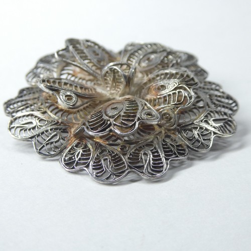 Silver Filigree Flower Pin Vintage Brooch 2" Wide Sterling? - Picture 3 of 9
