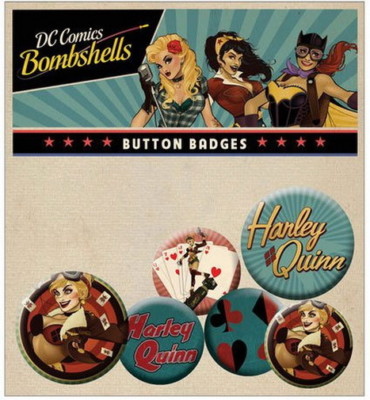 DC Comics Bombshells Ansteck-Buttons 6er-Pack Harley Quinn - 2,5 & 3,2cm - NEU