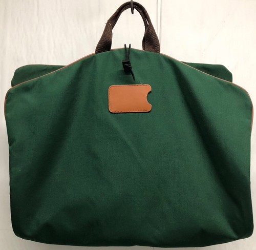 LL BEAN VINTAGE GREEN NYLON BLEND W LEATHER HUNTING TRAVEL GARMENT WEEKEND BAG - Picture 3 of 7