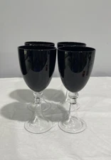 DANTE Pier 1 Black Wine Glass Gothic Art Deco MCM Retro Halloween Set Of 4