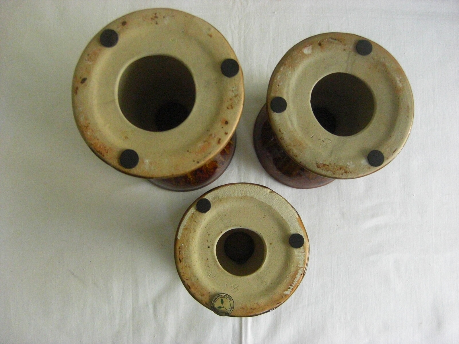 3-Piece Brown Khaki Ceramic Pillar Candleholder Set by Three Hands