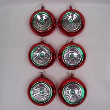 Set of 6 Vintage Double Indent Concentric Circles 3" Round Glass Ornaments