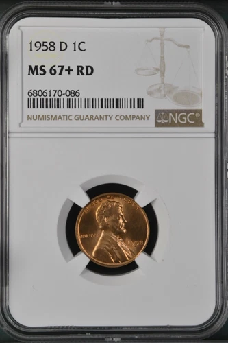 1958-D 1C RD Lincoln Wheat One Cent NGC MS67+RD  6806170-086