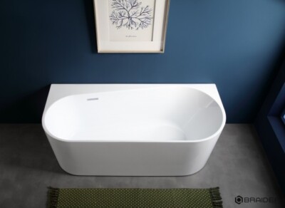 BRAIDER LEDGE Freistehende Badewanne Vorwand Acryl Weiß 150 x 75 cm 1
