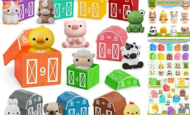 Interactive Farm Animal Learning Toy for Toddlers 1-3 Years with 10 Animals & Barns-image