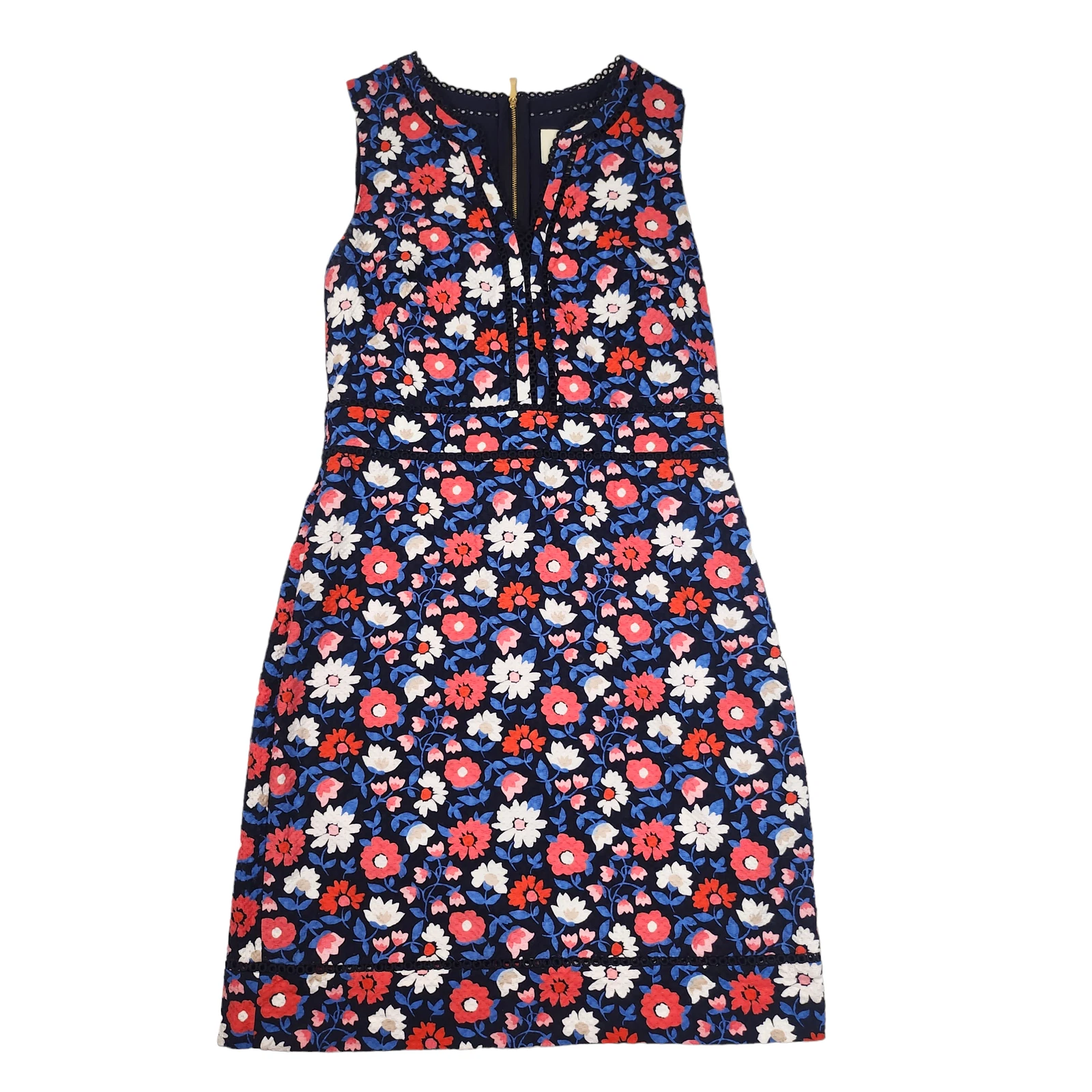 Abito Kate Spade 8 blu bianco rosa floreale collo a V ricamato pizzo gallop elegante