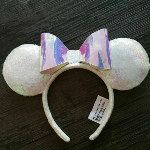 New Disney Parks Iridescent Glitter Sequin Minnie Mouse Ears Headband - Picture 1 of 4