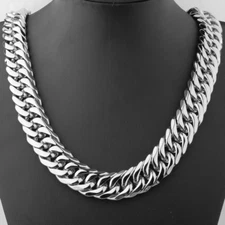19/21/23mm Punk Heavy Silver Curb Cuban Chain 316L Stainless Steel Men Necklace