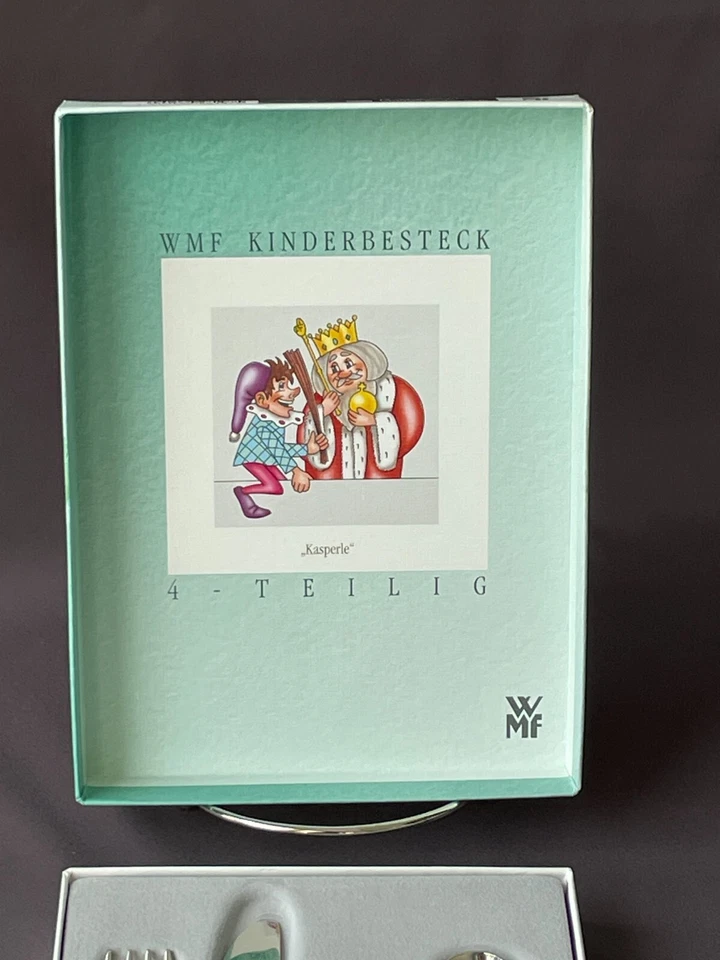 WMF Kinderbesteck Children's 4-pc Utensils Kasperle Puppets King-Qn-Jester  New - Image 2 of 4