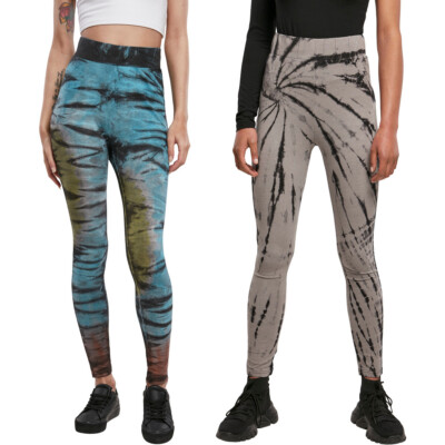 Urban Classics Ladies Cotton Tie Dye High Waist Leggings Stretch Batik Summer