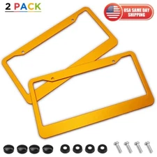 2pcs Universal Gold Anodized Aluminum License Plate Tag Frame Cover with Screw