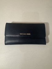 Michael Kors Jet Set Travel Large Trifold Wallet Leather Navy Blue
