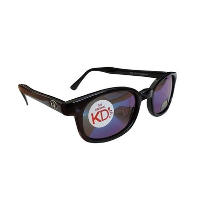 Original X-KD Biker Sunglasses 20% Larger Frame Blue Mirror Lenses Black