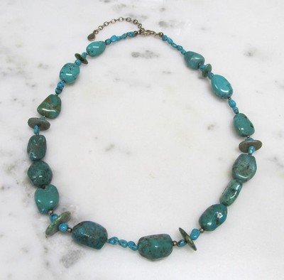 Barse Turquoise Beaded Necklace w/ Sterling Accents & Clasp ~ 19'' ~ 9-D800
