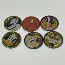 Vintage Lot Of 6 Looney Tunes Tazos La Moderna Pogs Mexico Coyote Pepe