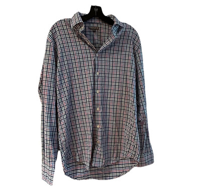 Peter Millar Summer Comfort Size Medium Men's Button Down Shirt LongSleeve Plaid