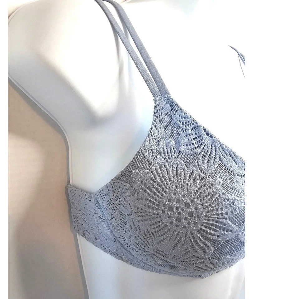 Aerie Real Sunnie Wireless Lace Bra Size 32C Grey Blue Padded Adjustable - Image 2 of 4