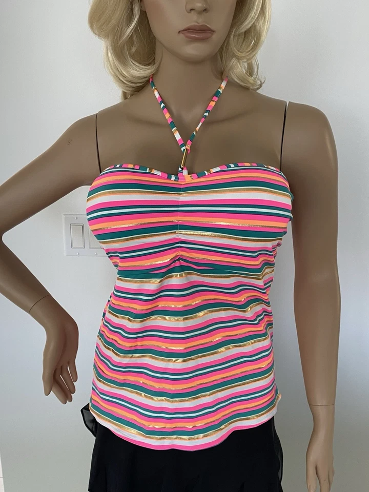 Camiseta de natación Tankini Freya 34F (Reino Unido) 34G (Estados Unidos) Rosa Multi UW Acolchada Nueva con Etiquetas Foto 2 de 4
