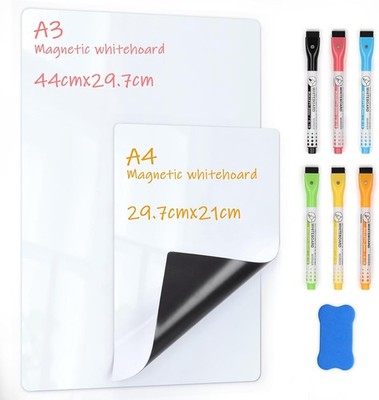 Magnetische Whiteboard Folie 2er-Set A3 +A4 Magnettafel für Kühlschrank, t