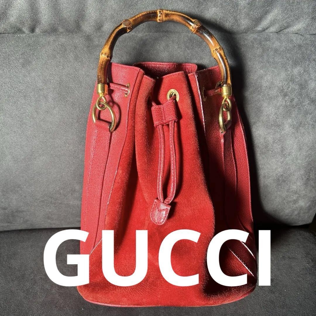 Gucci Bamboo Leather Shoulder Bag in Vibrant Red