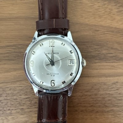 Vintage Helbros Self Winding Date Watch With Leather Strap