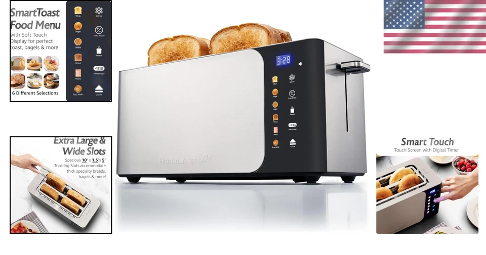 Long Slot 4-Slice Toaster - Touchscreen Control with Defrost & Reheat Options - Image 2 of 4