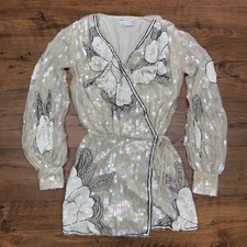 ASOS DESIGN Wmn 4 Mini Dress Sequin Floral Wrap Long Sleeve Ethereal Party Glam
