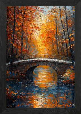 Impressionist Inspired Autumn Bridg Framed Wall Art Poster Canvas Print Picture
