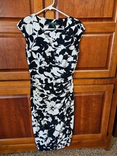 Ralph Lauren Size 2 Women's Navy Blue White Floral Sheath Dress, Great Condition