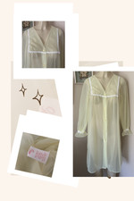 VTG 60's CHIFFON ROBE Lemon yellow Lace trim S 32/34 bust PRISTINE SEARS