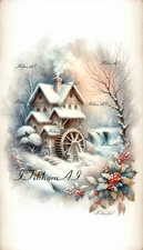 Digital Art Image Christmas Greeting Card Vintage Retro Style Watercolor Desktop
