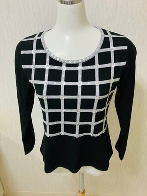 Courreges Check Pattern Beaded Knit Top Size 40