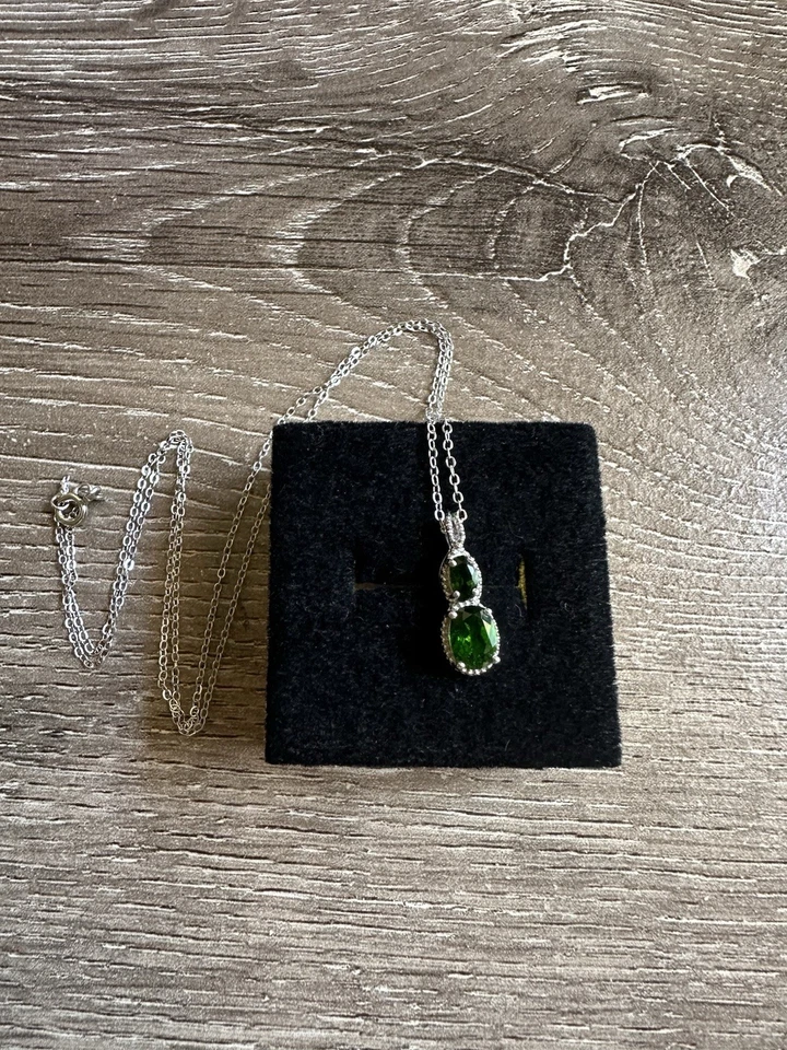 Elegante Collar Colgante Esterlina 925 Doble Ovalado Verde Esmeralda Italia Crisos Foto 4 de 4