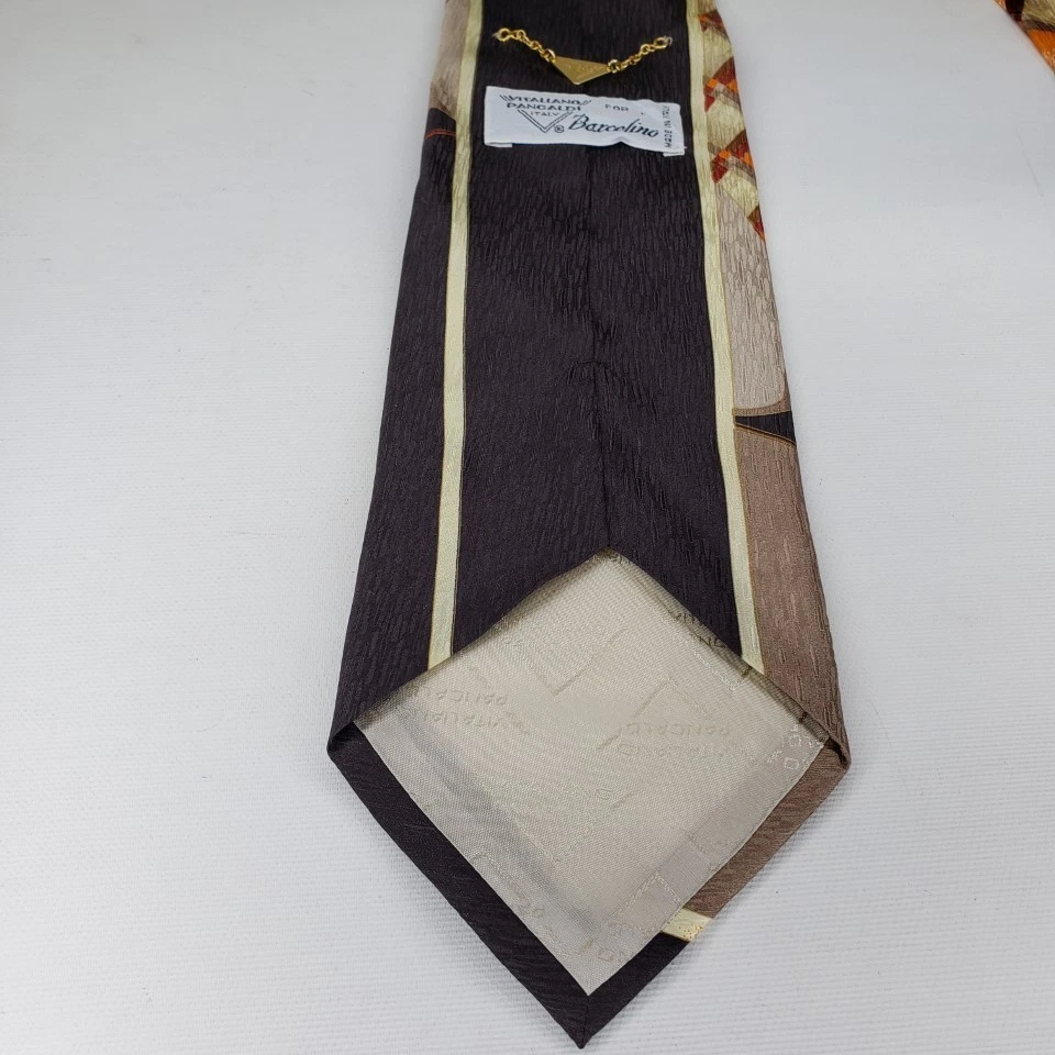 Corbata de seda Vitaliano Pancaldi Barcelino para hombre otoño marrón naranja óxido Italia abstracta Foto 4 de 4