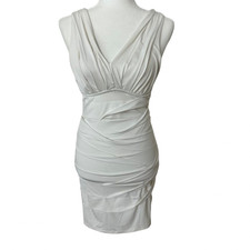 Nikibiki Y2K Womens White Ruched Tiered Bodycon Mini Dress Size M V-Neck Stretch