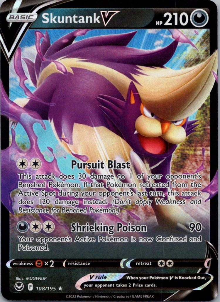 Pokemon TCG Skuntank V 108/195 Silver Tempest Holo NM