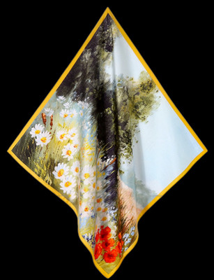 100% Silk 26 large Square Scarf Women Wrap neckerchief floral yellow green zt248
