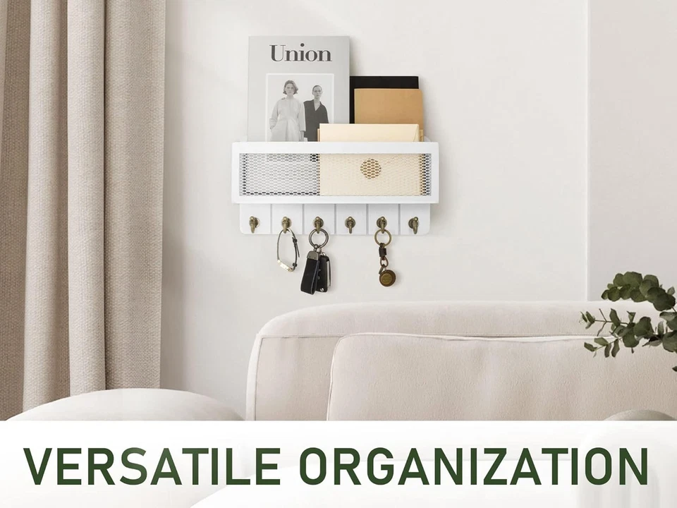 Farmhouse Key Holder Wall Mount Home with Mail Organizer with 6 Sturdy Key Hooks - Image 3 of 4