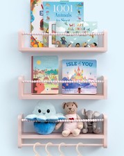 Nursery Book Shelves, Set of 3 Bookshelves Natural Wood Wall Mount Organizer ...