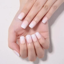 evpct Ombre White to Nude Press on Nails Extra Short, Petite Short Square Glo...