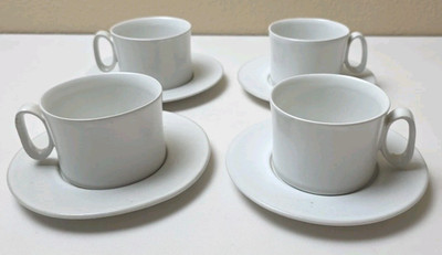 Vintage Bennington Potters Yusuke Aida White Cups & Saucers #1626/#1627 Set of 4