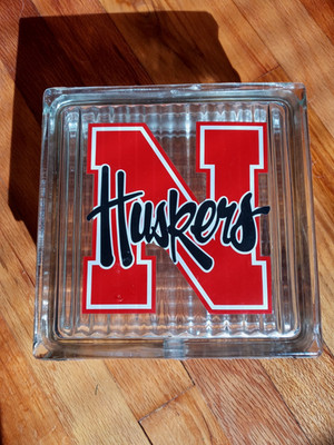 Vintage Nebraska Huskers Basketball Architectural Glass Block * Lighted 8x8x3''