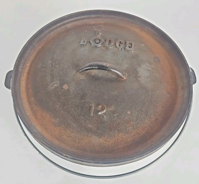 Vintage Lodge No 12 Cast Iron Camp Dutch Oven 3 Legged 6 QT Pot USA With Lid