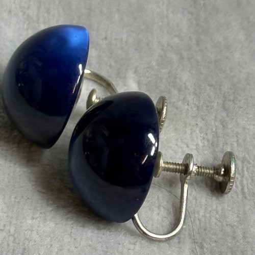 Vintage Screw back Blue Glass Dome Earrings Women Accessory Classic Work Casual - Picture 12 of 12