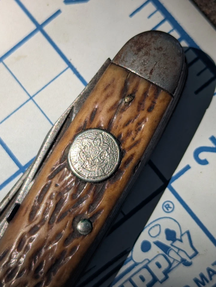 VINTAGE PAL Cutlery  CO BOY SCOUT JIGGED Bone FOLDING POCKET KNIFE-4 Blade  USA - Image 3 of 4