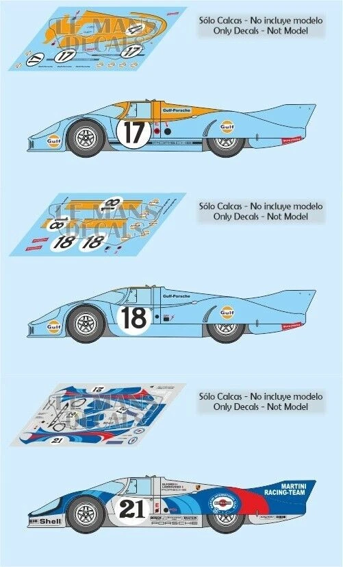 STICKERS LE MANS Décal Porsche 917 LH Le Mans 1971 17 18 21 1:32 1:24 1:43 1:18 slot decals