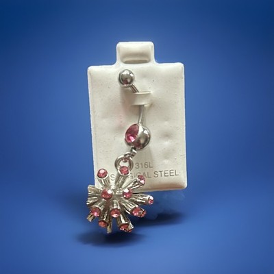 Body Jewelry Belly Button Ring Rhinestone Starburst Pink Surgical Steel