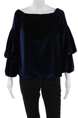 Petersyn Women Dark Blue Bohemian Solid Long Sleeve Blouse Fall Size M