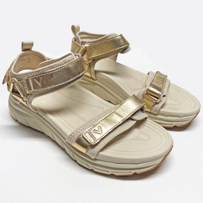 Vionic Walk Max Wanderer Sandals Size 9 Gold Leather Beige Fabric Comfort